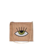 Handmade Cross Bag. Basic Color, Green eye Design. Gold Chain