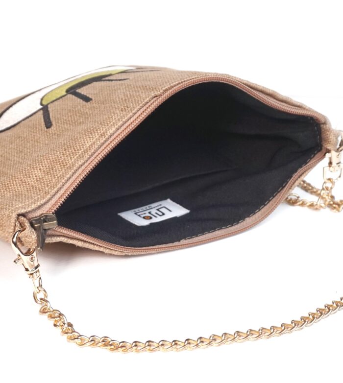 Inside of the Cross Bag black interior design, basic color gold chain