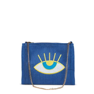 Blue Cross Bag, Front Design, Yellow Eye & Golden Chain