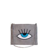 Grey Cross Bag, Front Design, Blue Eye & Silver Chain