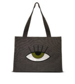 Black Tote Green Eye Handmade Kitten Linen Fabric Complete with an inside pocket for added convenience