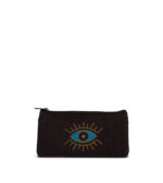Manari Black Wallet, Blue & Gold Eye Design Handmade