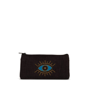 Manari Black Wallet, Blue & Gold Eye Design Handmade