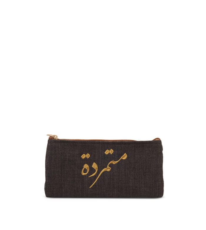 Black Manari Wallet, Gold متمردة Design Kitten Linen Handmade