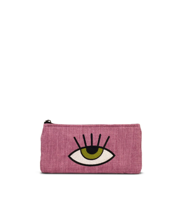 Manari Pink Wallet Green Eye Handmade Design